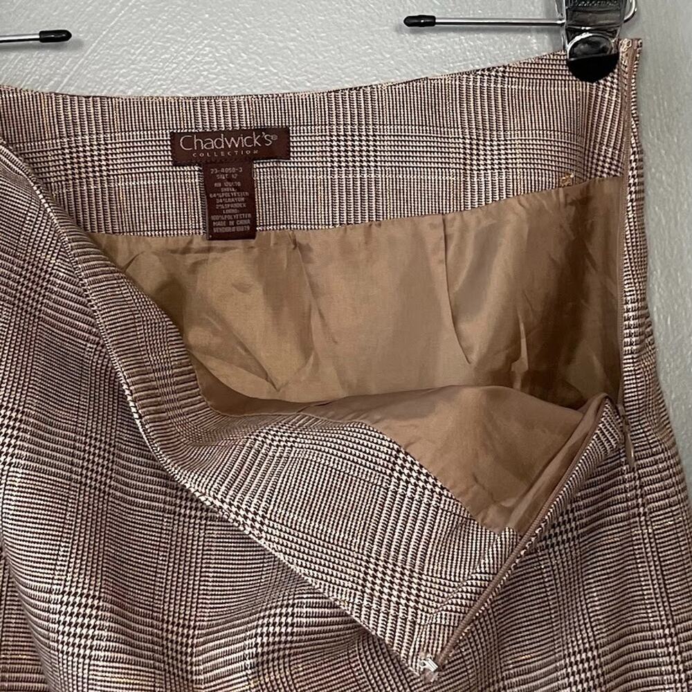 Chadwicks Skirt Size 12 Brown Glen Plaid Ruffle Flare Dark Academia Twee Office - Picture 4 of 8